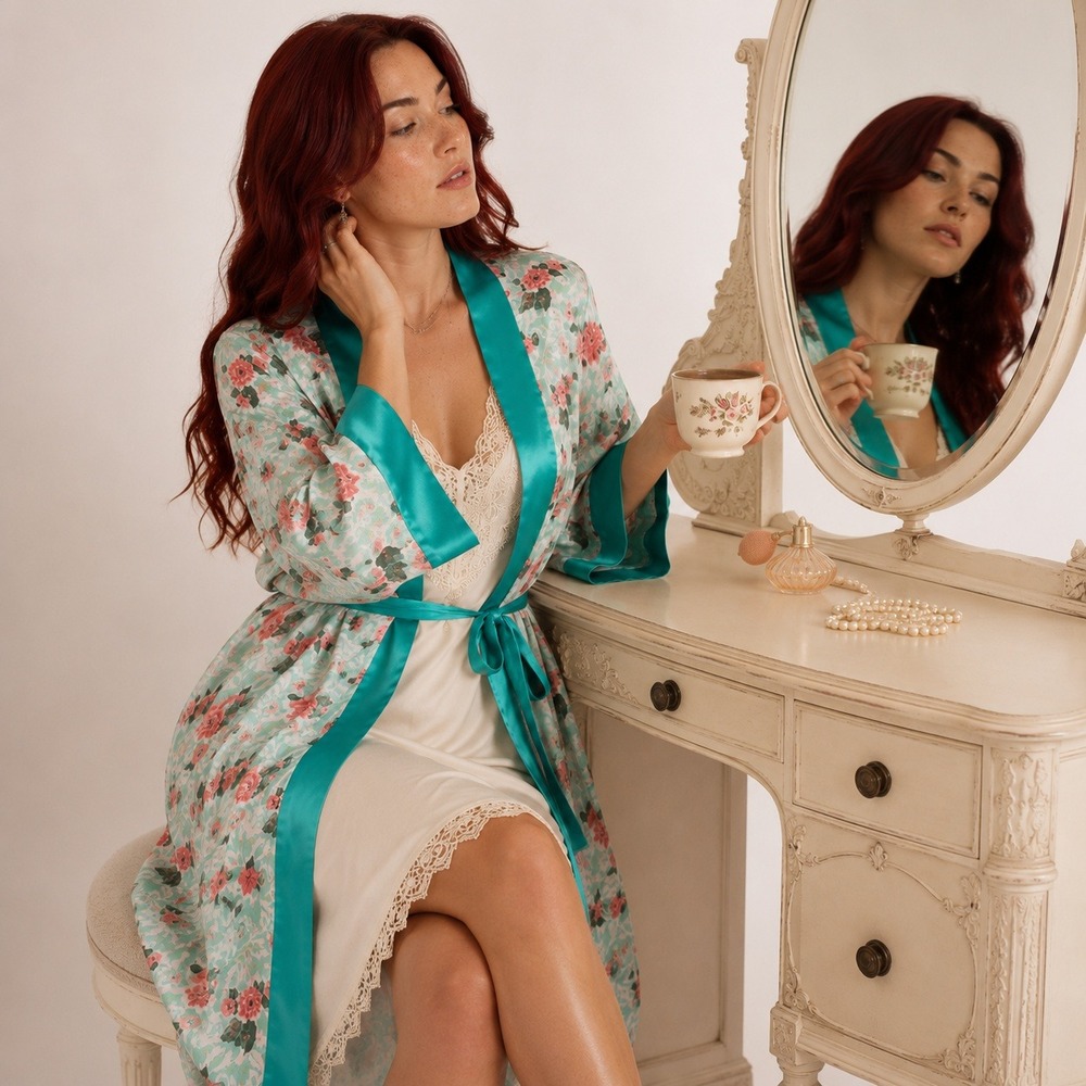 Vintage Victoria's Secret VS Gold‎ Label mint and salmon robe os